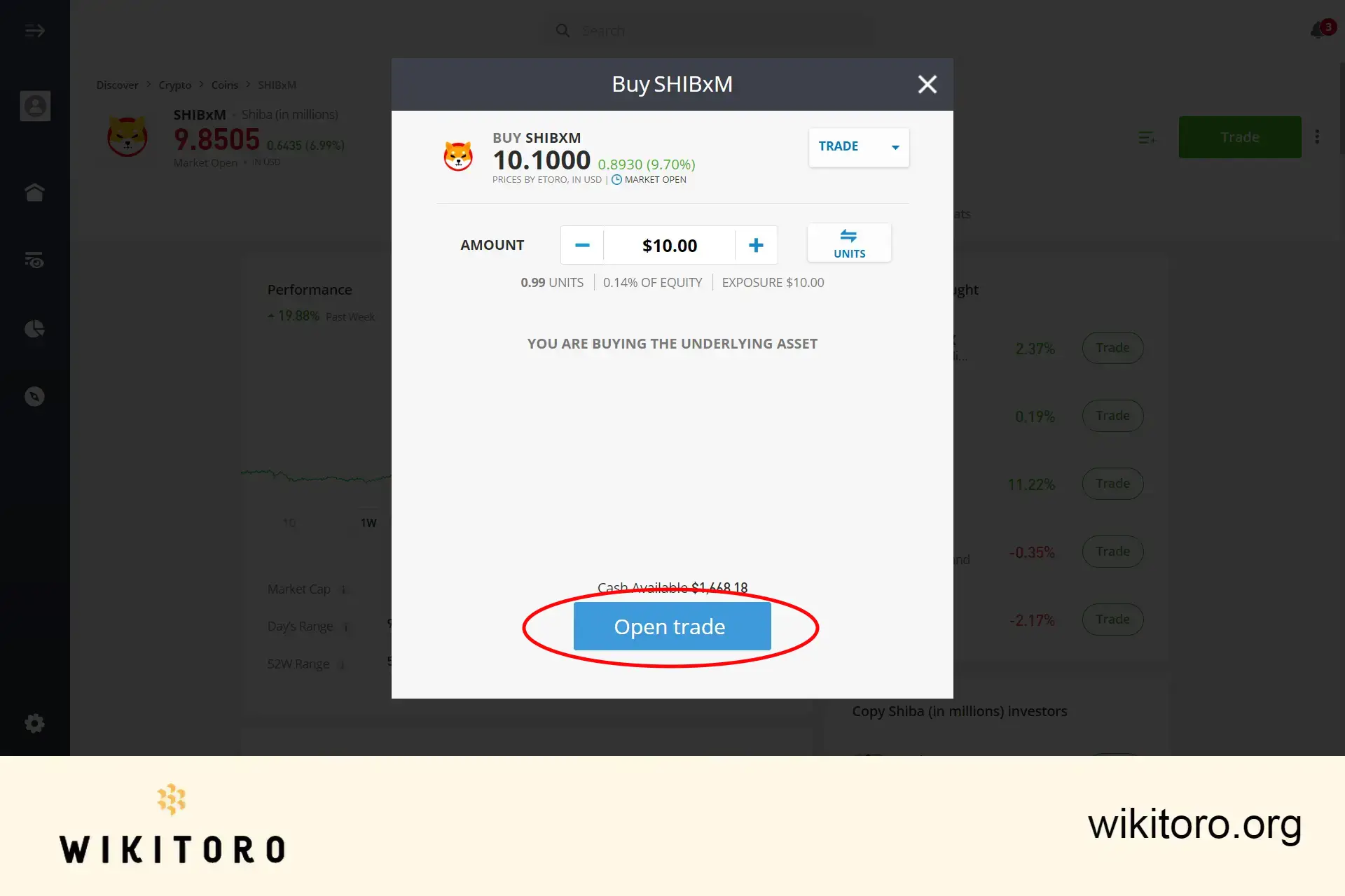 Executando o comércio de Shiba Inu em eToro