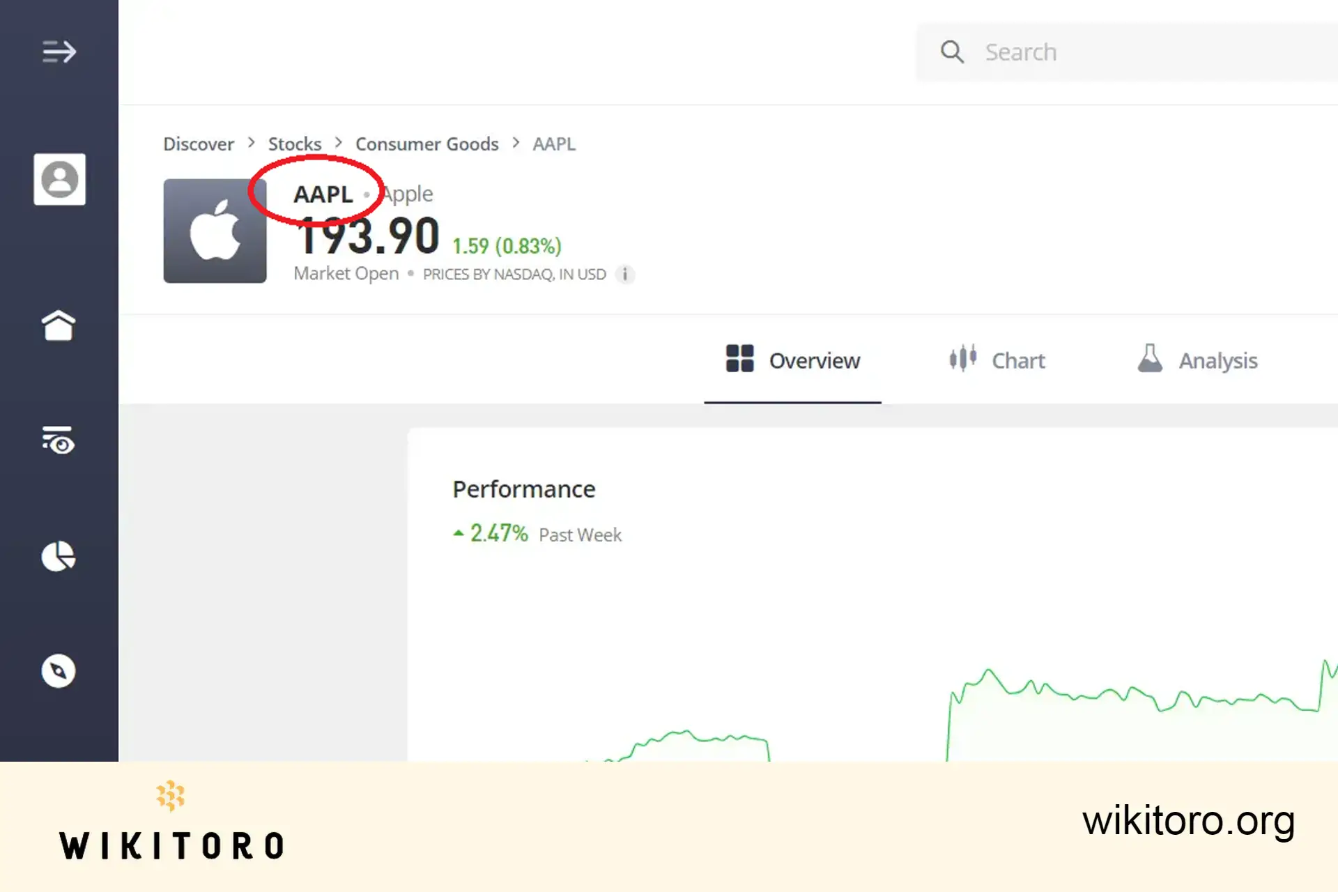 Símbolo das acções da Apple no eToro