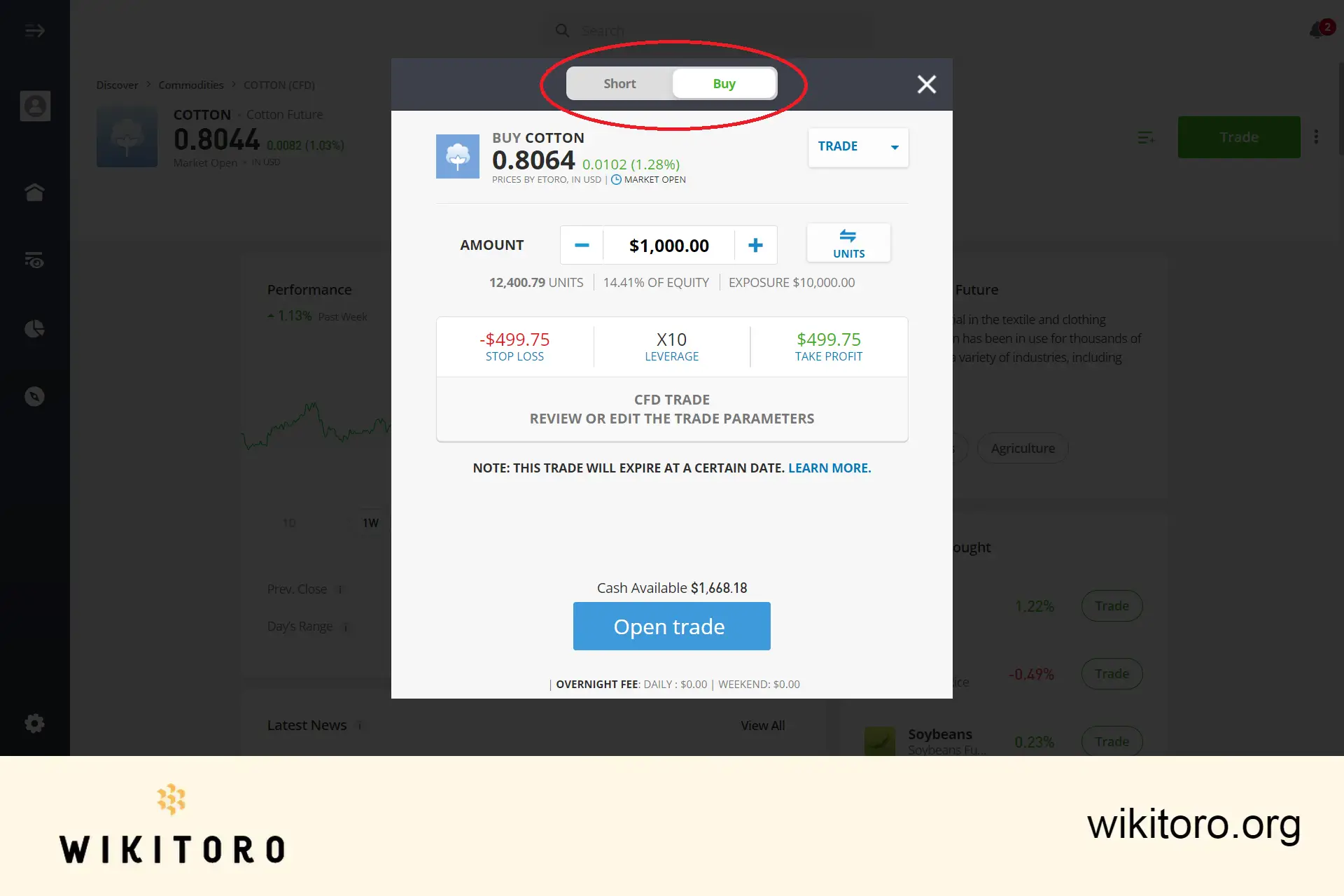 Comprar algodão no eToro